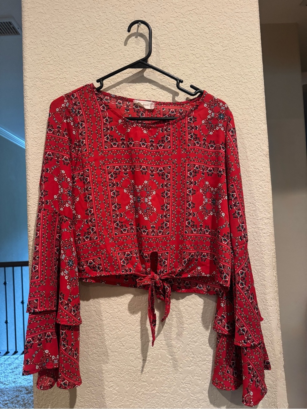 Altar'd State Red Bandana Print Tie-Front Top